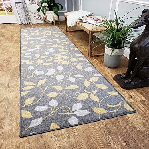 Runner Rug 2x7 Gray Floral Kitchen Rugs and mats | Rubber Backed Non Skid Rug Living Room Bathroom Nursery Home Decor Under Door Entryway Floor Non Slip Washable | Made in Europe