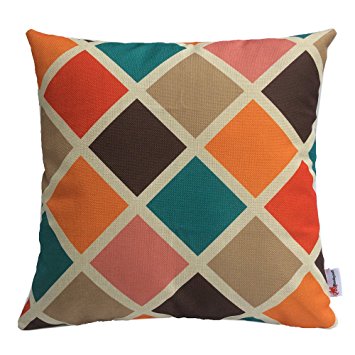 Monkeysell Multi-colour Geometric Pattern Vintage Cotton Linen Square Throw Pillow Case Decorative Cushion Cover Pillowcase Cushion Case for Sofa,Bed,Chair -18 "X18 " (S024B2)