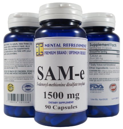 Mental Refreshment: SAM-e 1500mg 90 Capsules, S-AdenosyL-Methionine Disulfate Tosylate