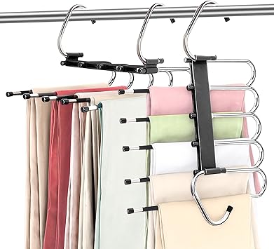 Utopia Home Pants Hangers Space Saving 2 Pack - Clothes Hanger with S-Type Stainless Steel Hook & Anti-Slip Design - Closet Organizer for Jeans, Trousers, Skirts, Scarf & Slacks (Black)