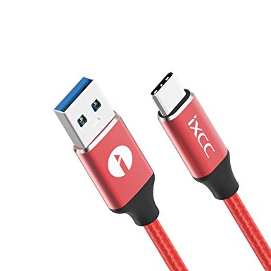 USB C 3.0 Cable, iXCC 6 Feet Nylon-Braided USB Type C to USB A 3.0 Data Sync and Charge Cord for GALAXY S8 S8 , Huawei P10 Mate9, Macbook 12", Pixel C, Nexus 5X, ChromeBook Pixel and More(Red)