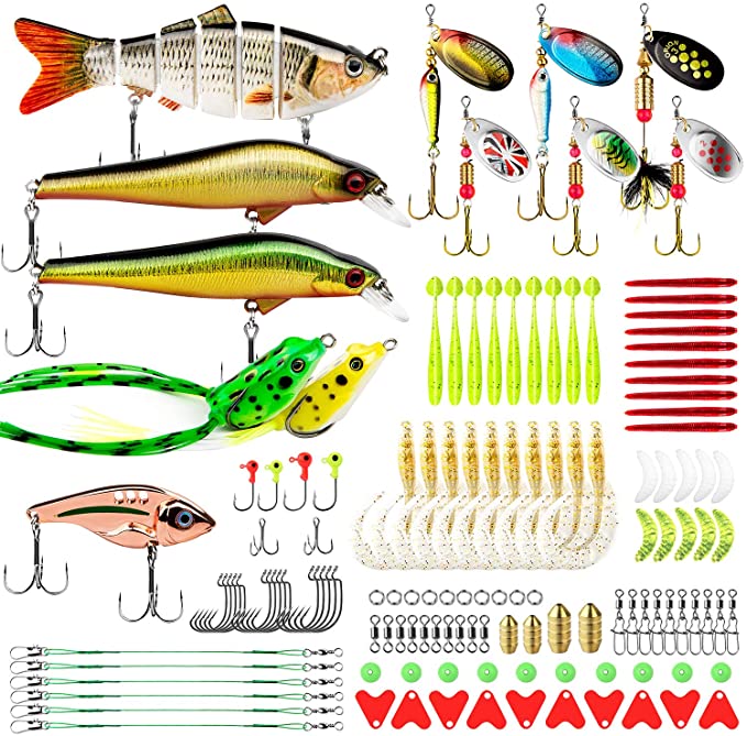 CharmYee Fishing Lures Set Including Segmented Lures Spinnerbaits Frog Lures Soft Fishing Lure Hard Metal Lure VIB Rattle Crank Popper Minnow Pencil Metal Jig Hook for Trout Bass Salmon