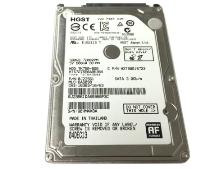 HGST 7K750-500 HTS727550A9E364 (0J23561) 500GB 7200RPM 16MB Cache SATA 3.0Gb/s 2.5" Internal Notebook Hard Drive - w/1 Year Warranty