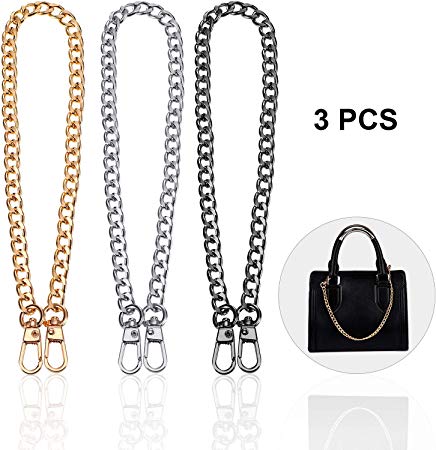 Zonon 3 Pieces Handbag Chain Straps Bag Strap Replacement Metal Purse Clutches Handles for Purse Handbags DIY Crafts, 15.7 inch of Each