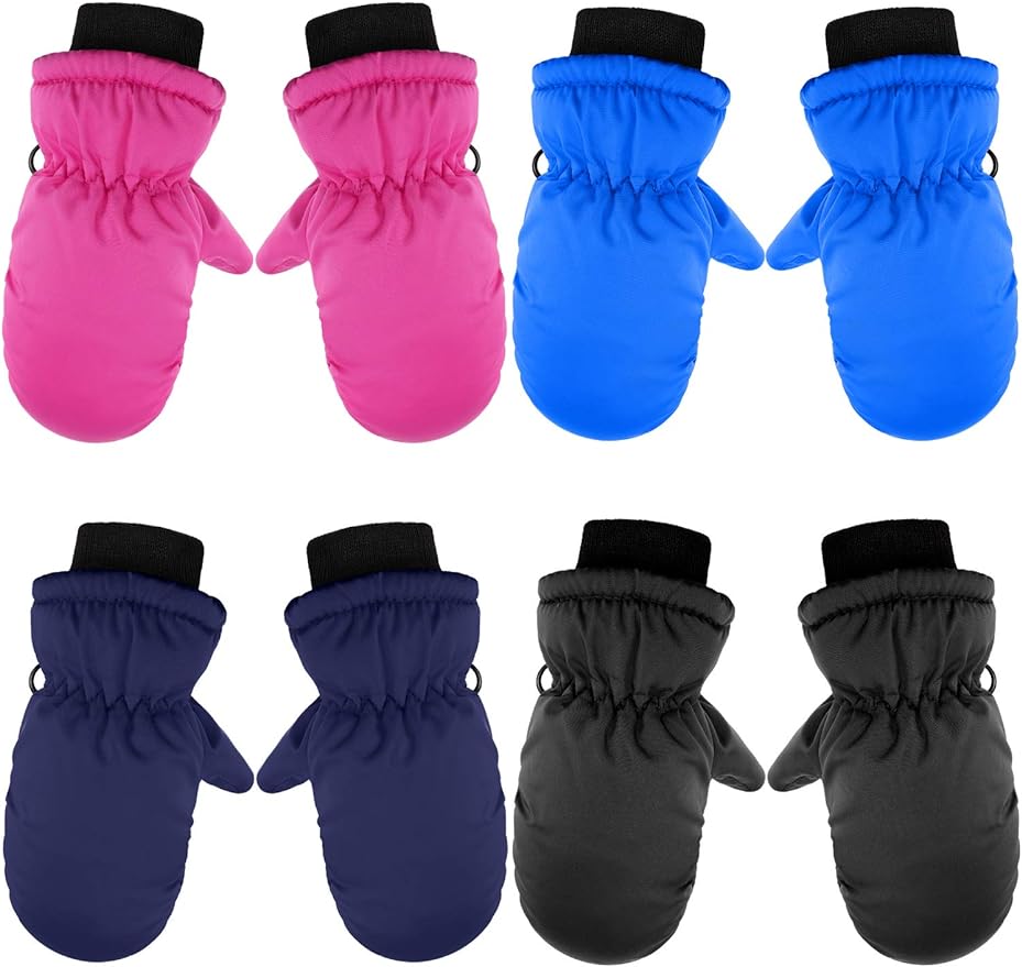 4 Pairs Kids Ski Gloves Waterproof Snow Gloves Winter Warm Mittens for Outdoor Activities