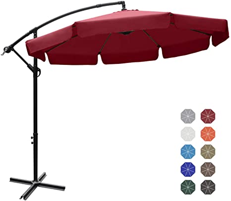 ABCCANOPY 9FT Offset Hanging Market Patio Umbrella with Cross Base for Garden, Deck, Backyard, Pool and Beach（Burgundy）