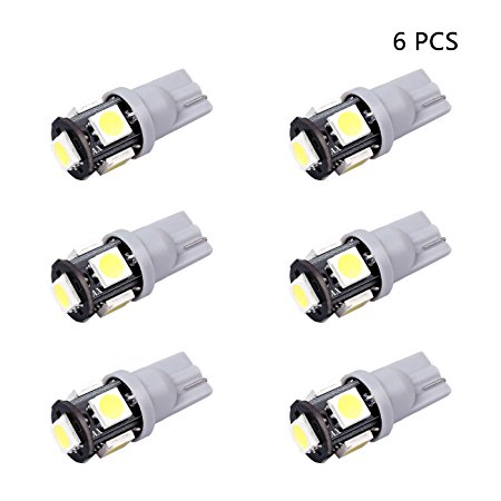 Newest ,W5w 194 168 2825 T10 Wedge 5-smd 5050 White High Power Car Lights Bulb, Pure white light - brighter,green Energy, Lower Heat, Eco-friendly, better Quality, longer Life (White 6pcs-T10-5smd)
