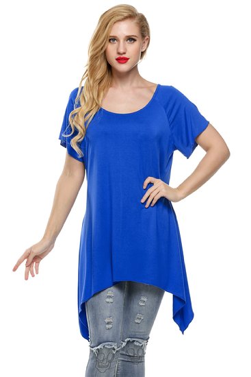 Meaneor Women's Round Neckline Side Tail High Low Hem Long Tunic with Plus Sizes