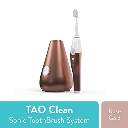 TAO Clean Sonic Toothbrush and Cleaning Station – Rose Gold – Electric Toothbrush with Patented Docking Technology, Ergonomic Handle, Dual Speed Settings