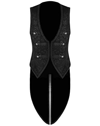 Prime Quality Men's Black Vest Waistcoat Tailcoat Black Brocade Damask Gothic Steampunk Victorian/Tail Coat