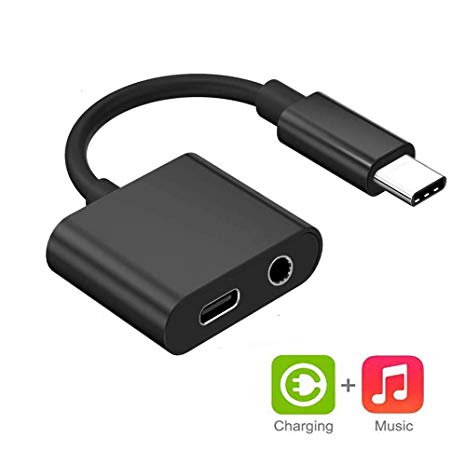 Adovs USB C to 3.5mm Headphone Charge Adapter, 2 in 1 USB Type C Earphone Aux Audio Adapter with Fast Charge Compatible with Google Pixel 2/2XL/3/3XL, Moto Z/Z2, HTC U11, Huawei, Essential Phone