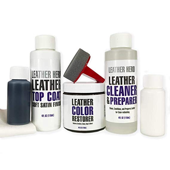 Leather Hero Leather Color Restorer Complete Repair Kit- Refinish, Recolor, Renew Leather & Vinyl Sofa, Purse, Shoes, Auto Car Seats, Couch 4oz (Light Brown)