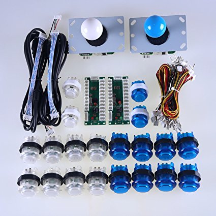 Easyget LED Arcade DIY Parts 2x Zero Delay USB Encoder   2x 8 Way Joystick   20x LED Illuminated Push Buttons for Mame Jamma Arcade Project White   Blue Sets