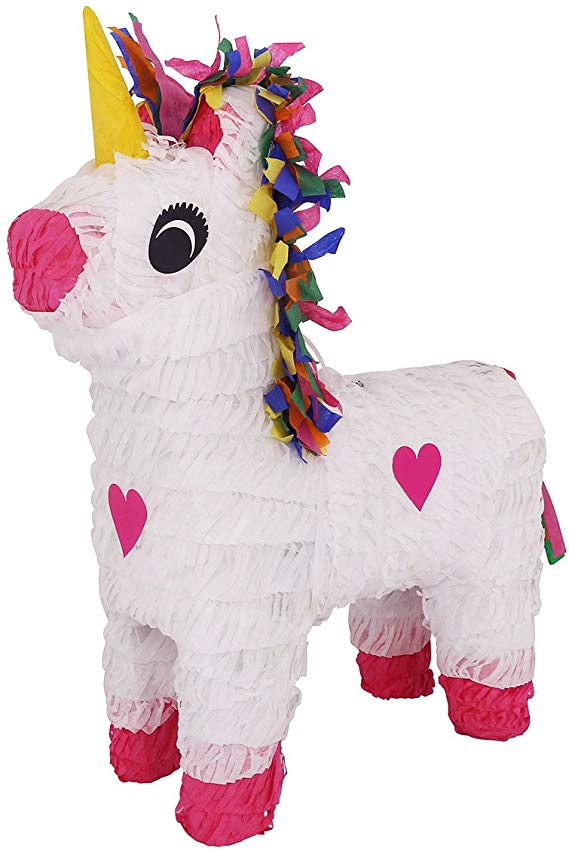 Lytio Unicorn Pinatas for Birthday Party Full White with Multi Color Hair and Pink Heart Details