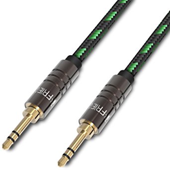 FRiEQ 3.5mm Male To Male Car and Home Stereo Cloth Jacketed Audio Cable (4 Feet/1.2M) for iPhone, iPad, iPod, Smartphones and mp3 players Black/Green (Plug will be Fully Seated with Phone Case On)