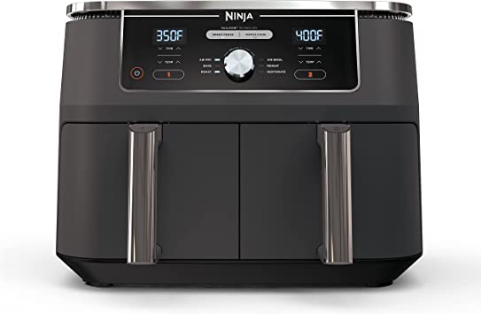 Ninja DZ401 Foodi 6-in-1 10 Quart XL 2-Basket Air Fryer with DualZone Technology, with 2 Crisper Plates & 2 Independent Baskets, for Larger Portion Meals, Grey