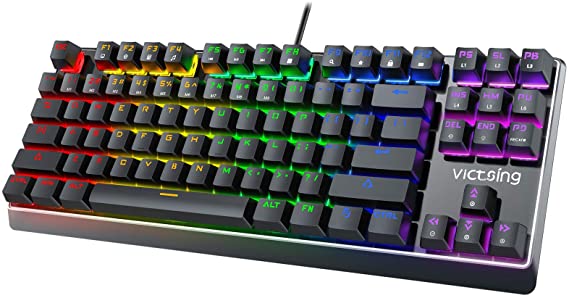 VictSing TKL Mechanical Keyboard, Clicky Blue Switch Wired Gaming Keyboard Mechanical 87 Key, Metal Compact 33 Led Backlit PC Laptop Windows Mac Gamer