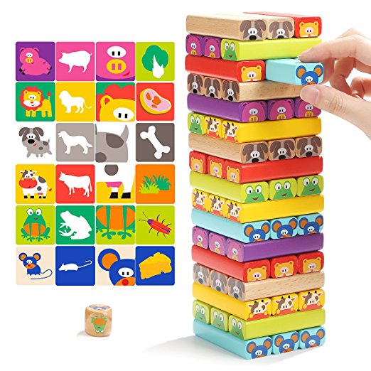 Colored Wooden Blocks Cartoon Stacking Game for Kids 51 pieces