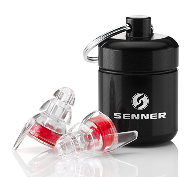 Senner MusicPro hearing protection earplugs with aluminium box. Ideal for music, concerts, clubs and festivals, clear/transparent