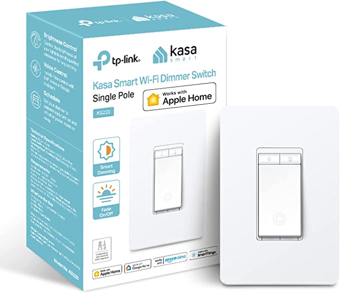 Kasa Apple HomeKit Smart Dimmer Switch KS220, Single Pole, Neutral Wire Required, 2.4GHz Wi-Fi Light Switch Works with Siri, Alexa and Google Home, UL Certified, No Hub Required, White