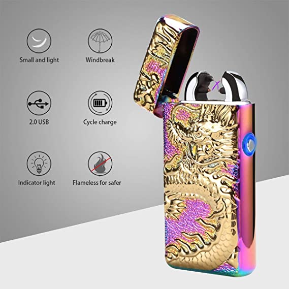 Electric Lighter Double Arc Electronic Lighter USB Rechargeable Flameless Windproof with Gift Box
