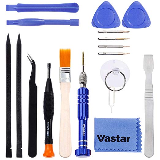 Vastar 18Pcs Cell Phone Repair Kit, 5-in-1 iPhone Repair Screwdrivers with Magnetic S2 Bits Compatible with iPhone XR/XS/XS Max/X, iPhone 8/8 Plus/7/7 Plus/6/6Plus/6S/5/5C/5S/4/4S/ Mini,iPod,iPad