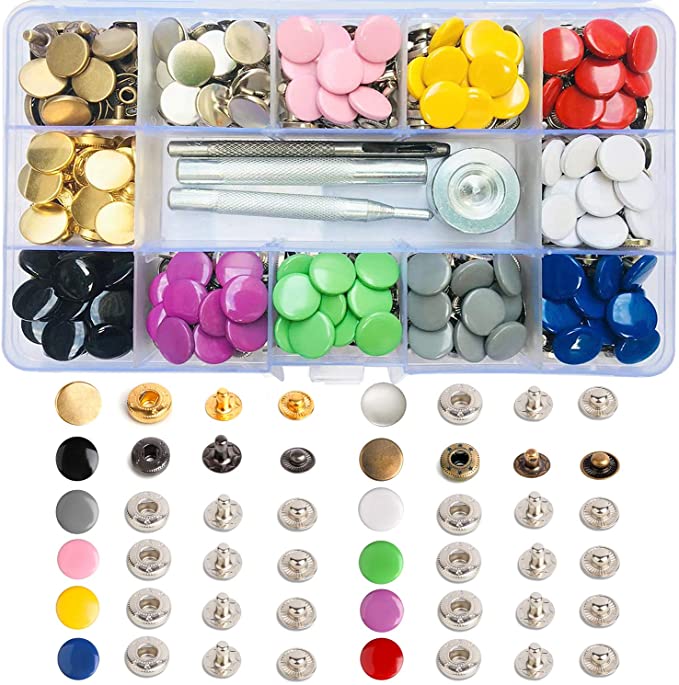 120 Sets Leather Snap Fasteners Kit 12.5mm Metal Button Snaps Press Studs with 4 Pcs Installation Tools for Clothing Thin Leather Jackets Jeans Wears Bracelets Bags 12 Colors