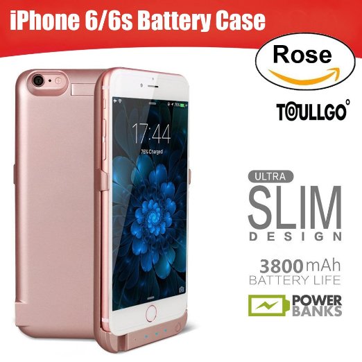 iPhone 6s Battery Case iPhone 6 Battery Case ToullGo 3800mAh Portable Battery Charger Power Bank Case for iPhone 6  6s Lightning Connector Output No Signal Reduction 47 Rose Gold