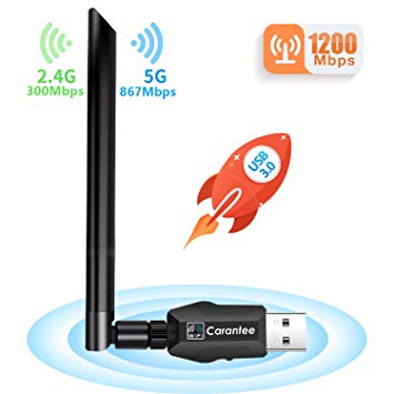 [2020 Newest] Carantee 3.0 USB WiFi Adapter 1200Mbps, Wireless Network WiFi Dongle for PC/Desktop/Laptop with 5dBi Dual Band Antenna, Support WinXP/7/8/10/vista, Mac10.4-10.14, Linux