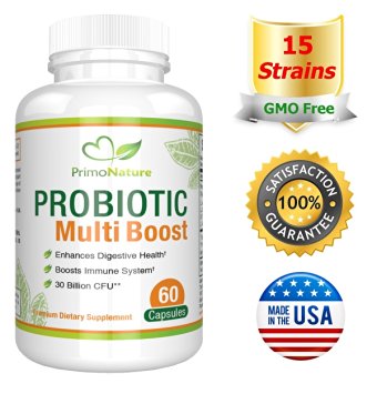 PrimoNature Probiotic MULTI BOOST, 30 Billion, best 15 Strains, Gluten Free, Vegetarian Capsules, GMO Free