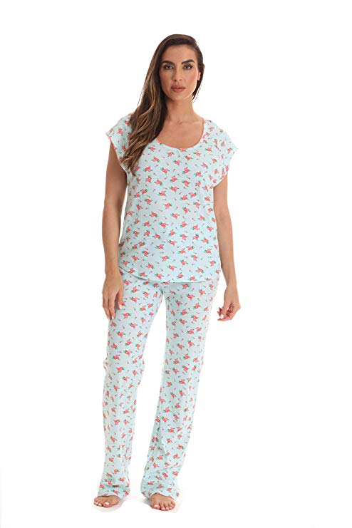 Dreamcrest Pajamas for Women Cotton PJ Pant Set with Cap Sleeves