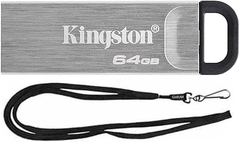 Kingston 64GB DataTraveler Kyson High Performance up to 200MB/s USB 3.2 Metal Flash Drive DTKN/64GB Bundle with (1) GoRAM Black Lanyard (64GB, 1 Pack)