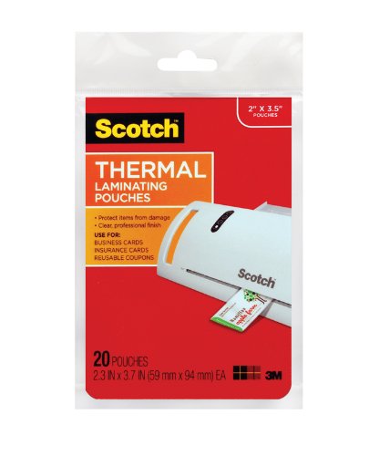 Scotch Thermal Laminating Pouches, 2.3 x 3.7-Inches, 20-Pack (TP5851-20),Clear,20-Pouches
