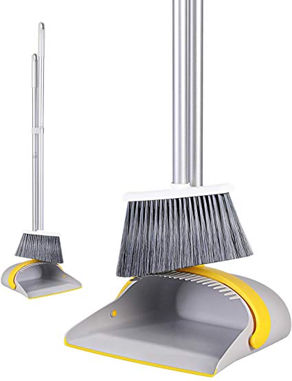 YOCADA Broom and Dustpan Set Bristles Upright Stand Up Light Weight Long Handle Broom Comb Indoor Outdoor Perfect for Home Kitchen Room Office Lobby Floor Pet Hair Rubbish