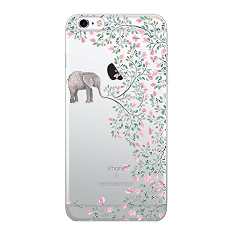 iPhone 6 Plus / 6S Plus Transparent Gel Case Flower Ultra Slim Thin Bumper Anti-scratch Soft Cover TPU Shell (elephant flowers)