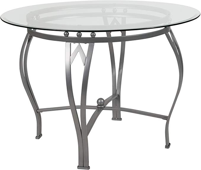 Flash Furniture Syracuse 42'' Round Glass Dining Table with Silver Metal Frame