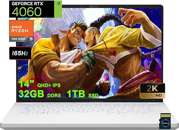Asus ROG Zephyrus G14 Gaming Laptop | 14" QHD+ 165Hz IPS 100% DCI-P3 | AMD 8-Core Ryzen 9 7940HS | 32GB DDR5 1TB SSD | GeForce RTX 4060 8GB | Backlit USB4 Fast Charging Win11 White + 32GB MicroSD Card