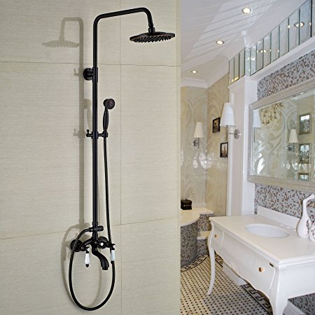 Rozin Luxury Bathroom Tub Shower Faucet Set 8 Inch Rain Shower Head with Hand Sprayer Oil Rubbed Bronze