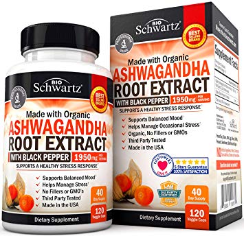 Organic Ashwagandha Capsules with Black Pepper for Stress & Anxiety Relief- Healthy Mood Stabilizer & Energy Booster - Root Extract Supplement for Improved Focus & Adrenal & Thyroid Support