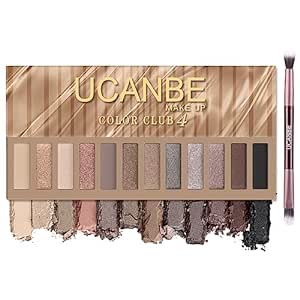 UCANBE 12 Color Eyeshadow Makeup Palette, Naked Nude Eye Shadow, Neutral Matte Shimmer Make Up Pallet with Double-ended Brush Set Kit, Highly Pigmented Long Lasting Waterproof