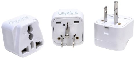 Ceptics Grounded Universal Plug Adapter for US Type B - 3 Pack
