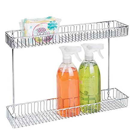 mDesign 2-Tier Shelf Under Sink Organizer for Kitchen or Bathroom - Wide, Chrome