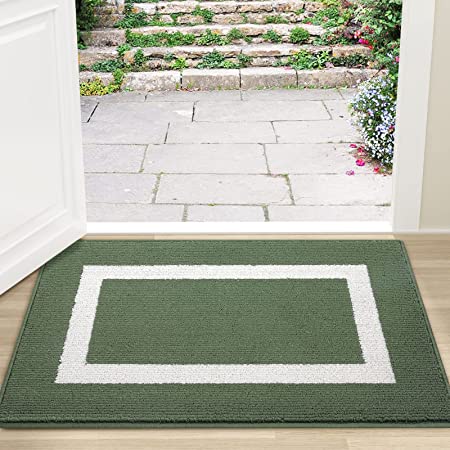 OLANLY Indoor Door Mat, 17x30, Non-Slip Absorbent Resist Dirt Entrance Rugs, Machine Washable Low-Profile Inside Entry Door Rugs for Entryway, Green