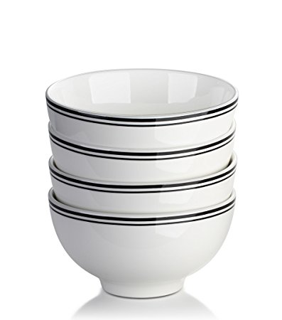 DOWAN 10oz Porcelain Dessert/Rice Bowls - 4 Packs, White, Stackable