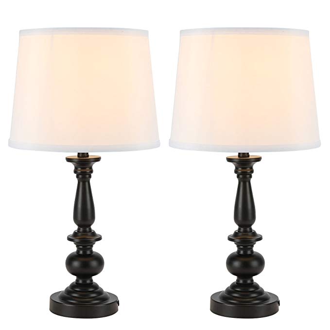 CO-Z Black Table Lamps Set of 2, Modern Nightstand Lamps for Bedroom Living Room, 22 Inches Metal Desk lamp in Black Finish and White Fabric Shade, ETL.