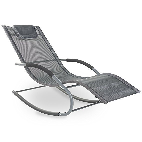 VonHaus Textoline Rocking Sun Lounger - Outdoor Relaxing Chair for Garden, Patio, Deck