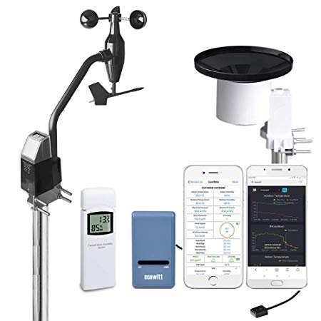 ECOWITT GW1002 Wi-Fi Weather Station with Solar Powered Wireless Anemometer, UV & Light Sensor, Self-Emptying Rain Collector, Weather APP and Weather Server