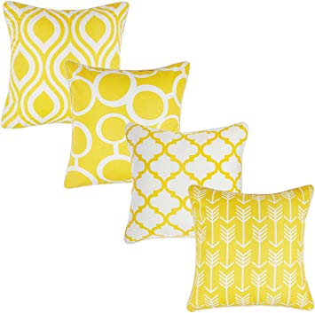 REDEARTH Printed Throw Pillow Cushion Covers-Woven Decorative Farmhouse Cases Set for Couch, Sofa, Bed, Farmhouse, Chair, Dining, Patio, Outdoor, car; 100% Cotton (18x18; Mustard) Pack of 4