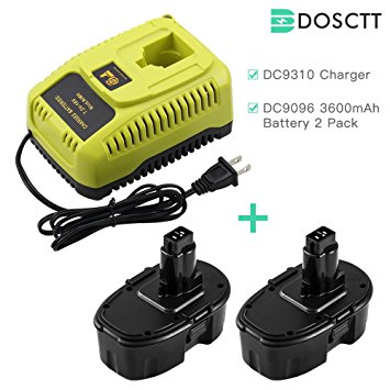 2 Packs DC9096 3.6Ah Ni-MH Replace for Dewalt 18V Battery and DC9310 Charger for Dewalt 7.2V 9.6V 12V 14.4V 18V Ni-Cd Ni-Mh Batteries