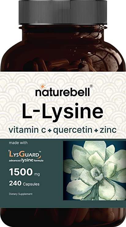 Lysine Plus Supplement 1200mg, 240 Capsules, 4 in 1 Formula, Plus Quercetin with Vitamin C and Zinc | Immune Support | Promote Lips & Skin Health, Premium Lysine Zinc Quercetin Supplements